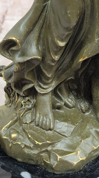 Bronze Lady with Dog on Marble Base by Aldo Vitaleh