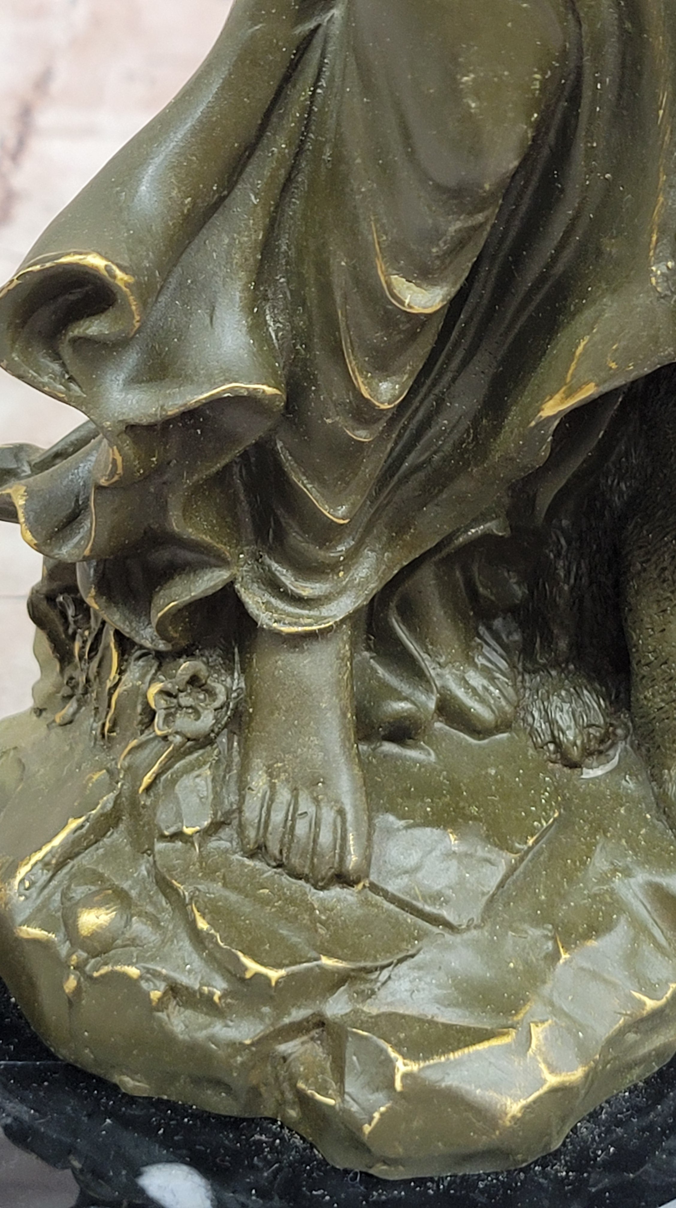 Bronze Lady with Dog on Marble Base by Aldo Vitaleh