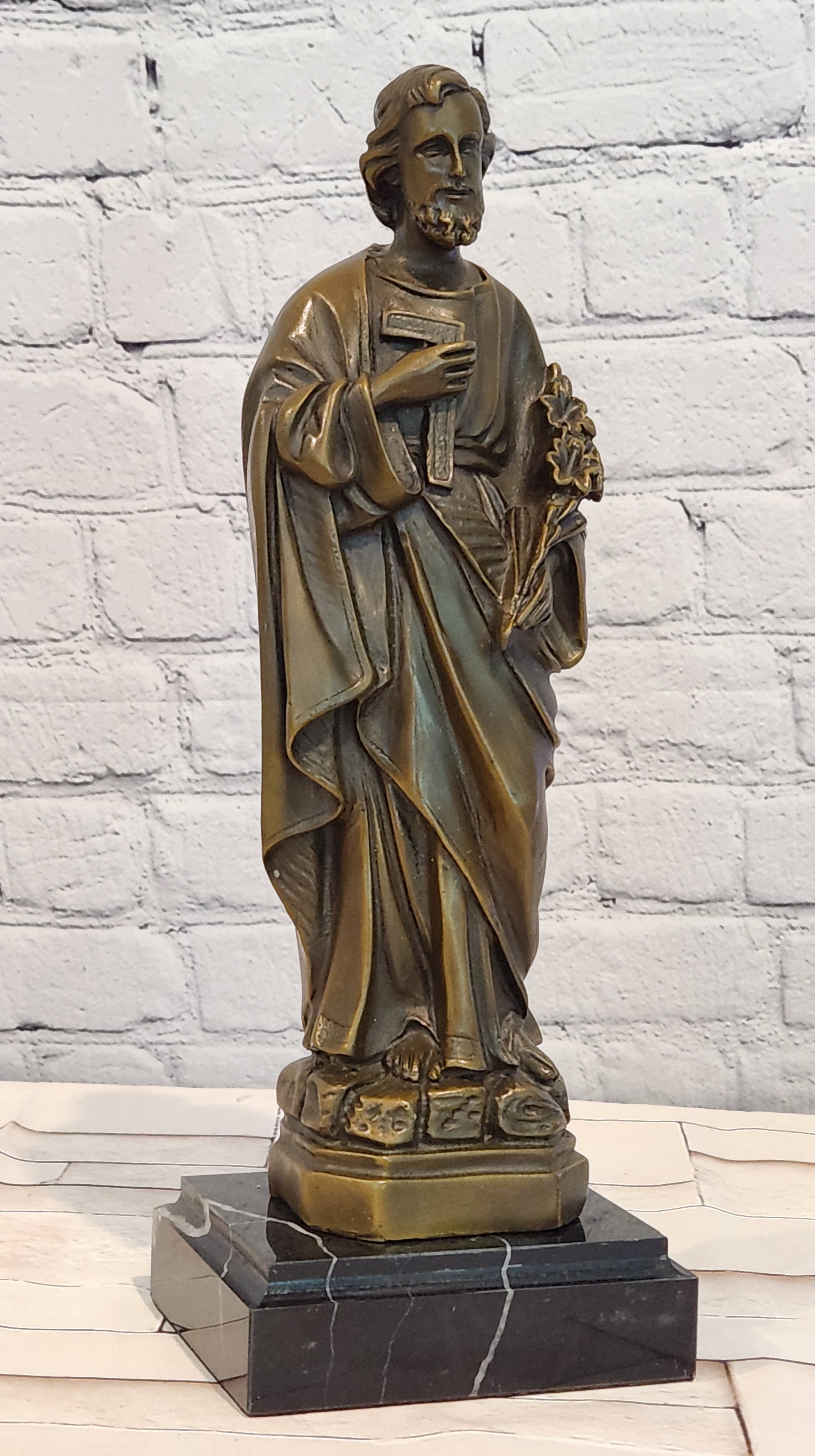 Hand Made Original Valli Saint Joseph Catholic Religious Bronze Sculpture Artwork