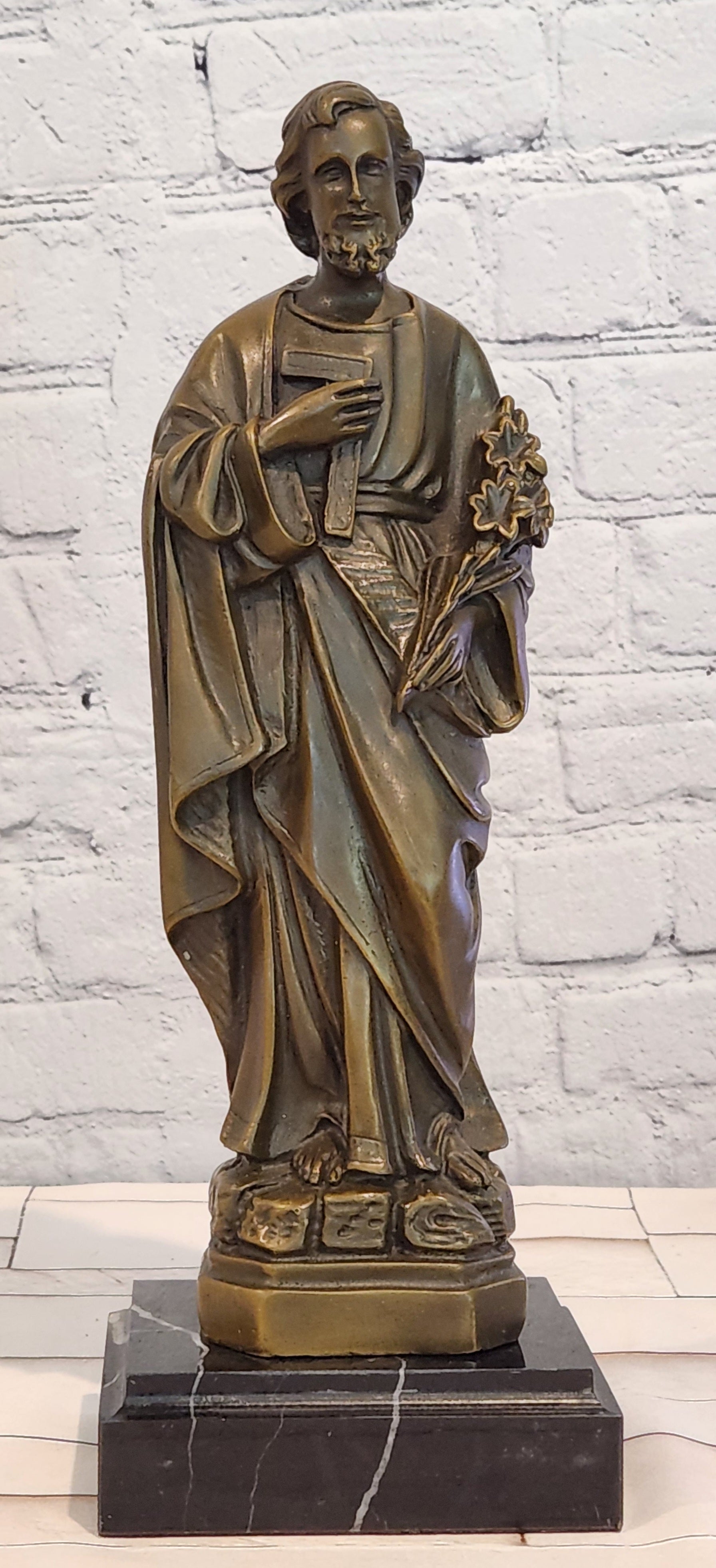 Hand Made Original Valli Saint Joseph Catholic Religious Bronze Sculpture Artwork
