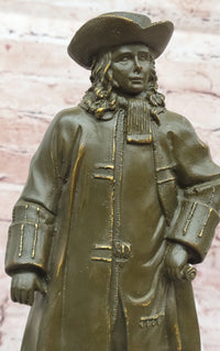 Bronze Historical Figure William Penn with Hat on Marble Base