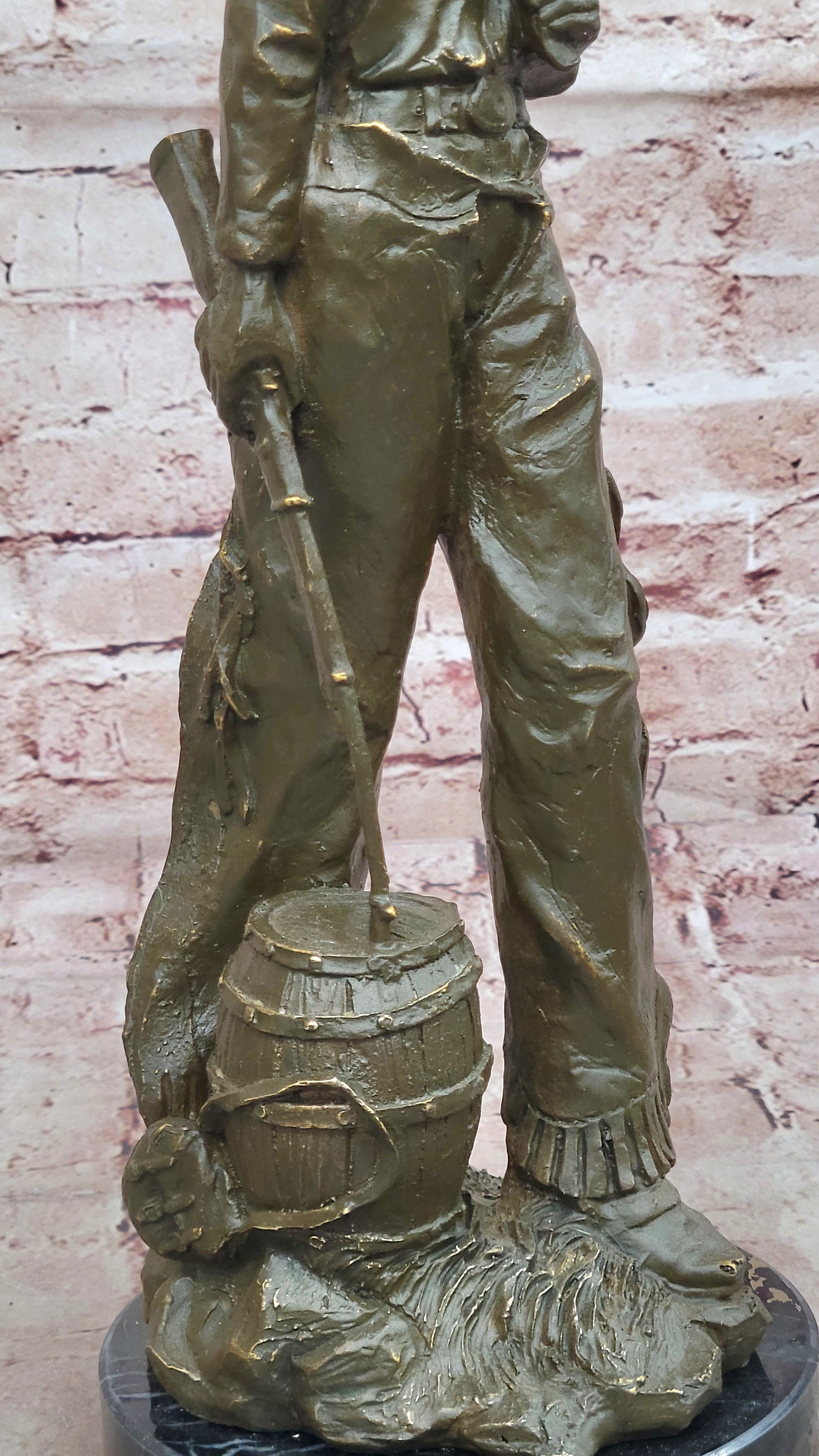 Western Bronze Cowgirl Sculpture with Rifle and Cowboy Hat