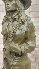 Western Bronze Cowgirl Sculpture with Rifle and Cowboy Hat