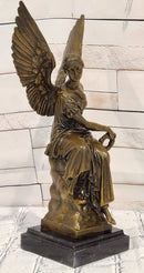 Bronze Goddess of Victory Statue Winged Angel with Laurel Wreath Decor Signed Hudon