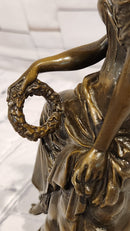 Bronze Goddess of Victory Statue Winged Angel with Laurel Wreath Decor Signed Hudon