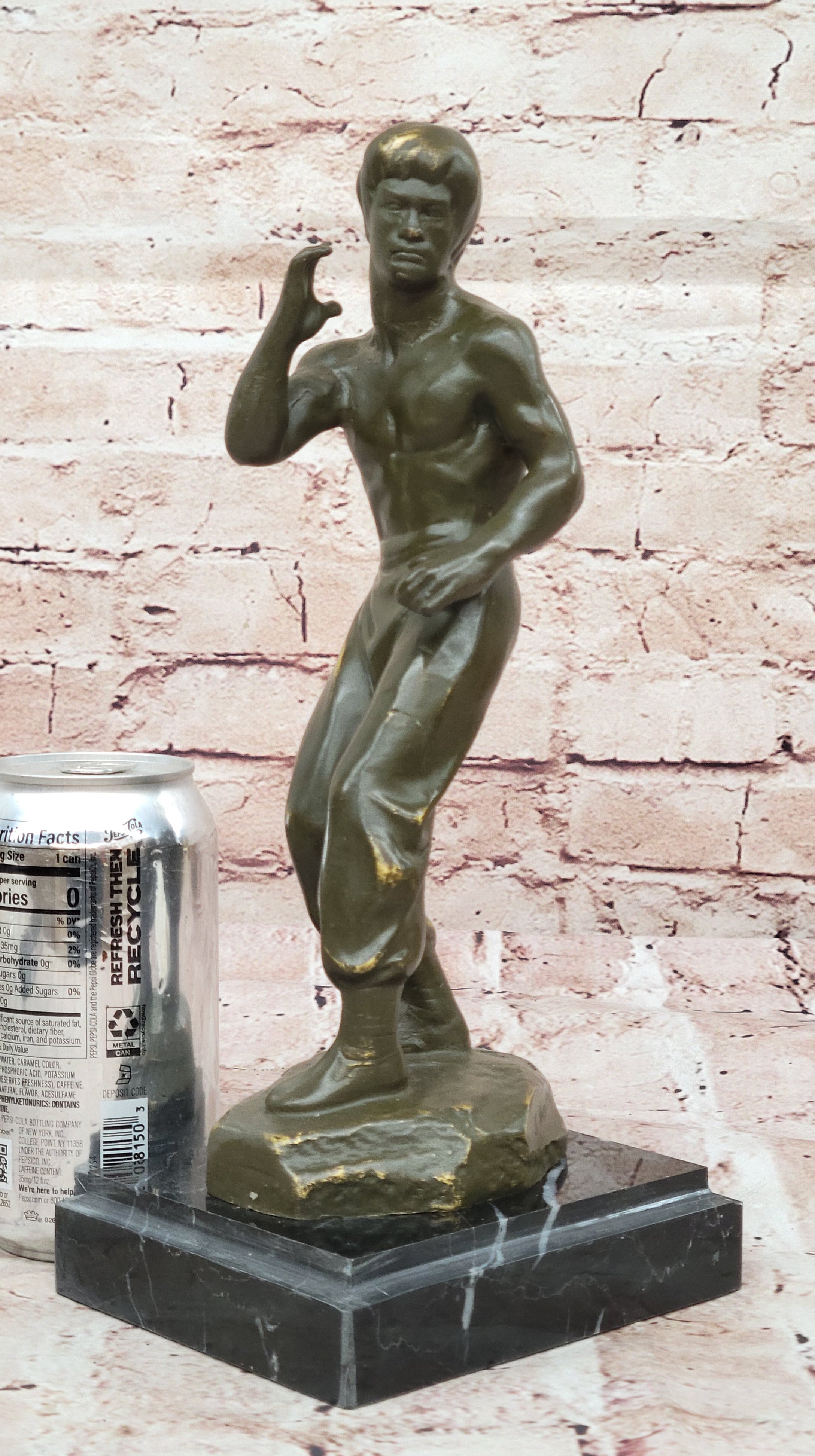 Bruce Lee Bronze Martial Artist Sculpture on Marble Base