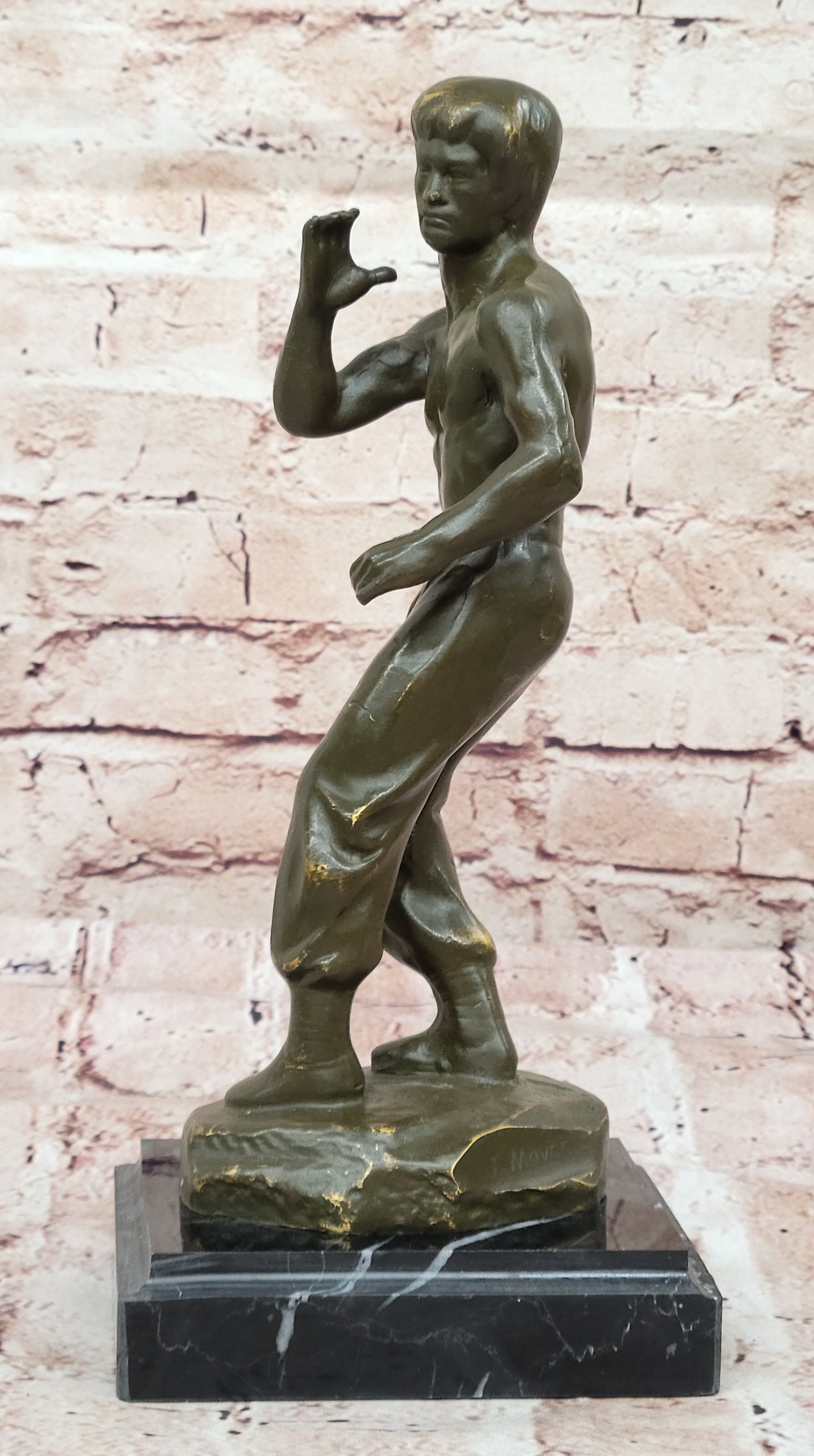 Bruce Lee Bronze Martial Artist Sculpture on Marble Base