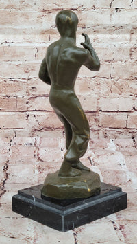 Bruce Lee Bronze Martial Artist Sculpture on Marble Base