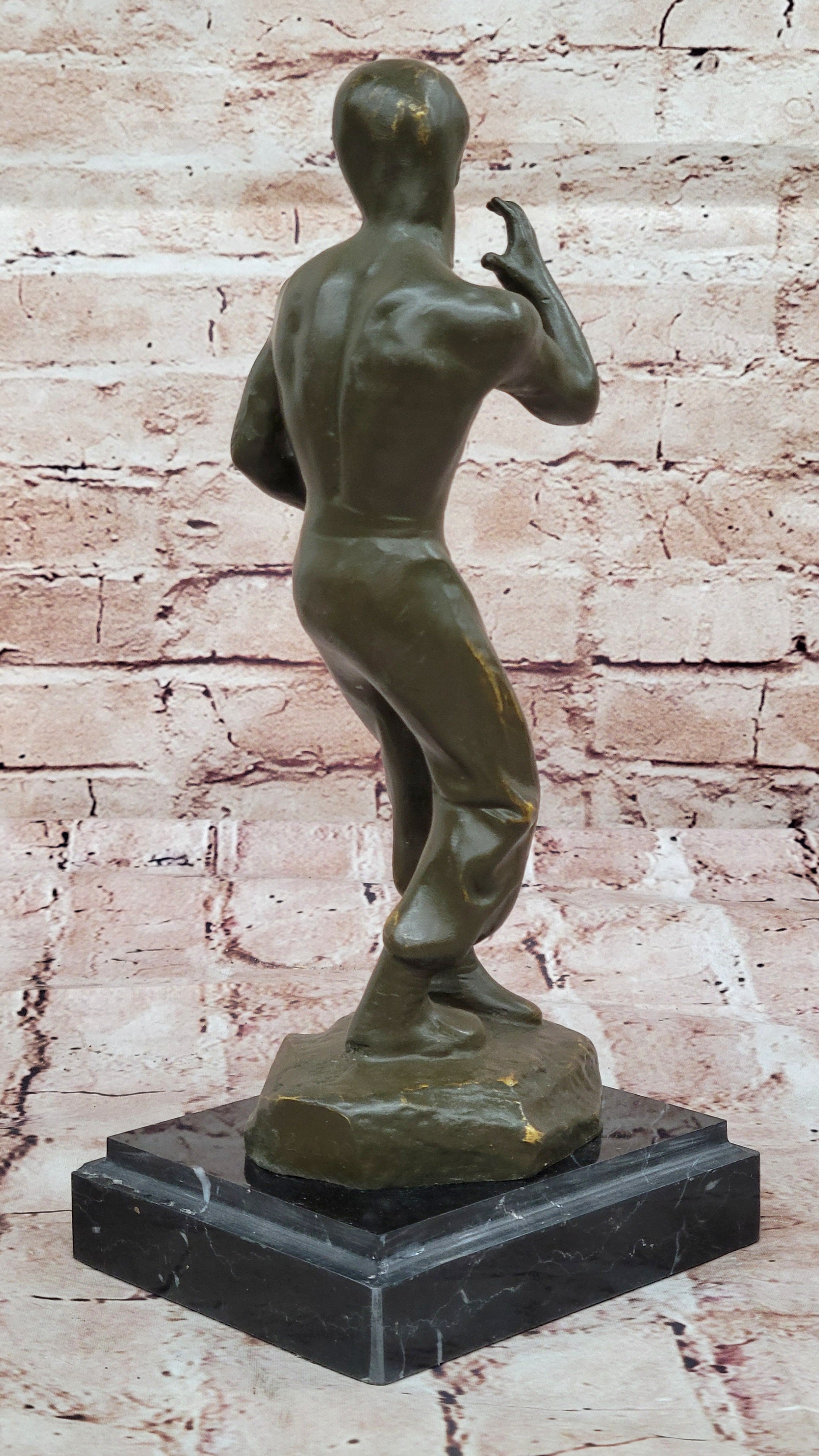 Bruce Lee Bronze Martial Artist Sculpture on Marble Base