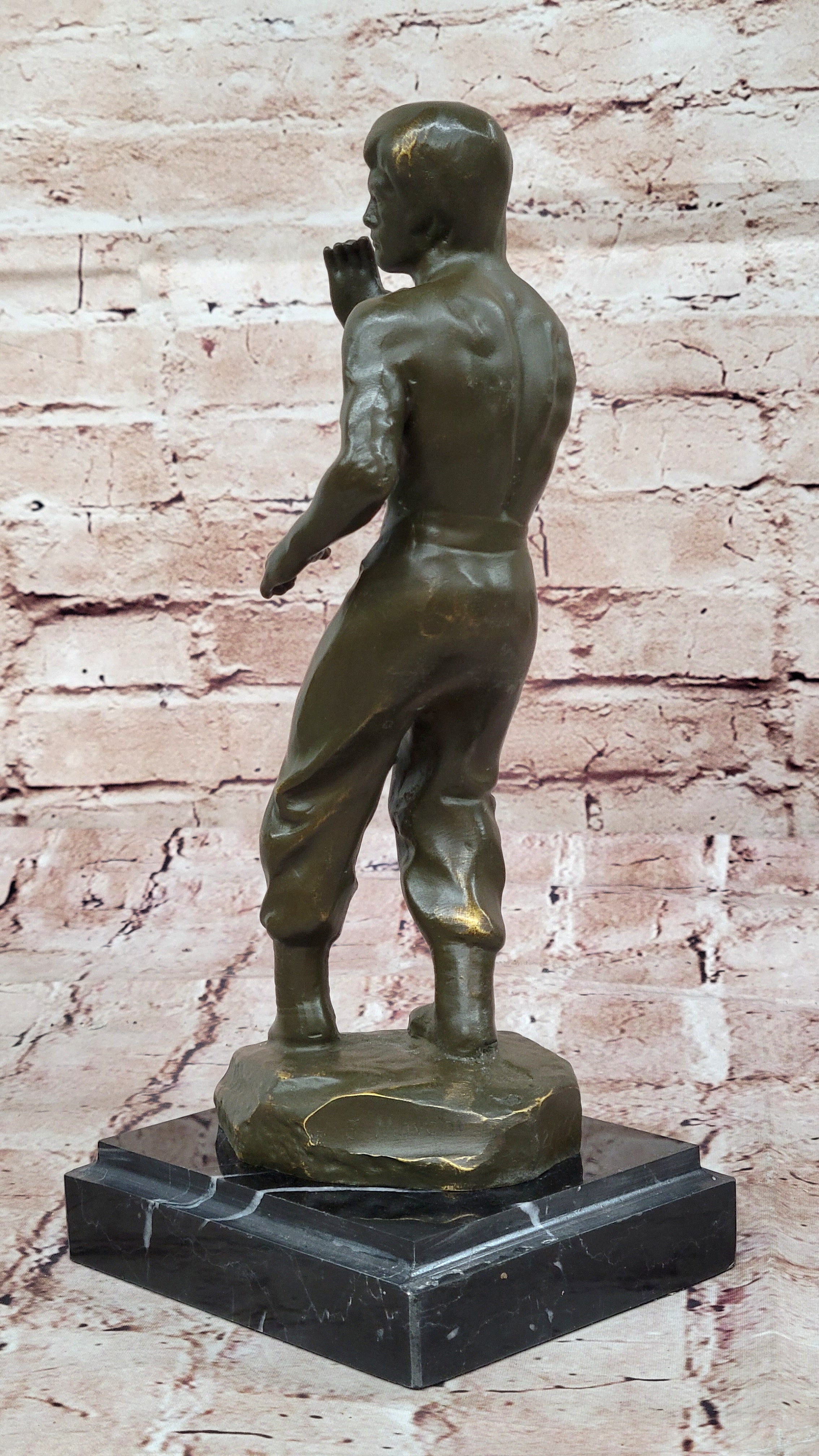 Bruce Lee Bronze Martial Artist Sculpture on Marble Base