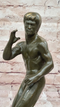 Bruce Lee Bronze Martial Artist Sculpture on Marble Base