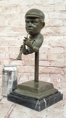 Clarinet Player Bronze Sculpture – Jazz Musician on Marble Base
