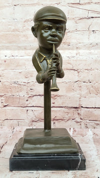 Clarinet Player Bronze Sculpture – Jazz Musician on Marble Base