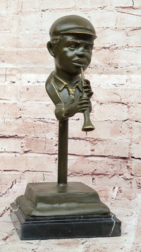 Clarinet Player Bronze Sculpture – Jazz Musician on Marble Base
