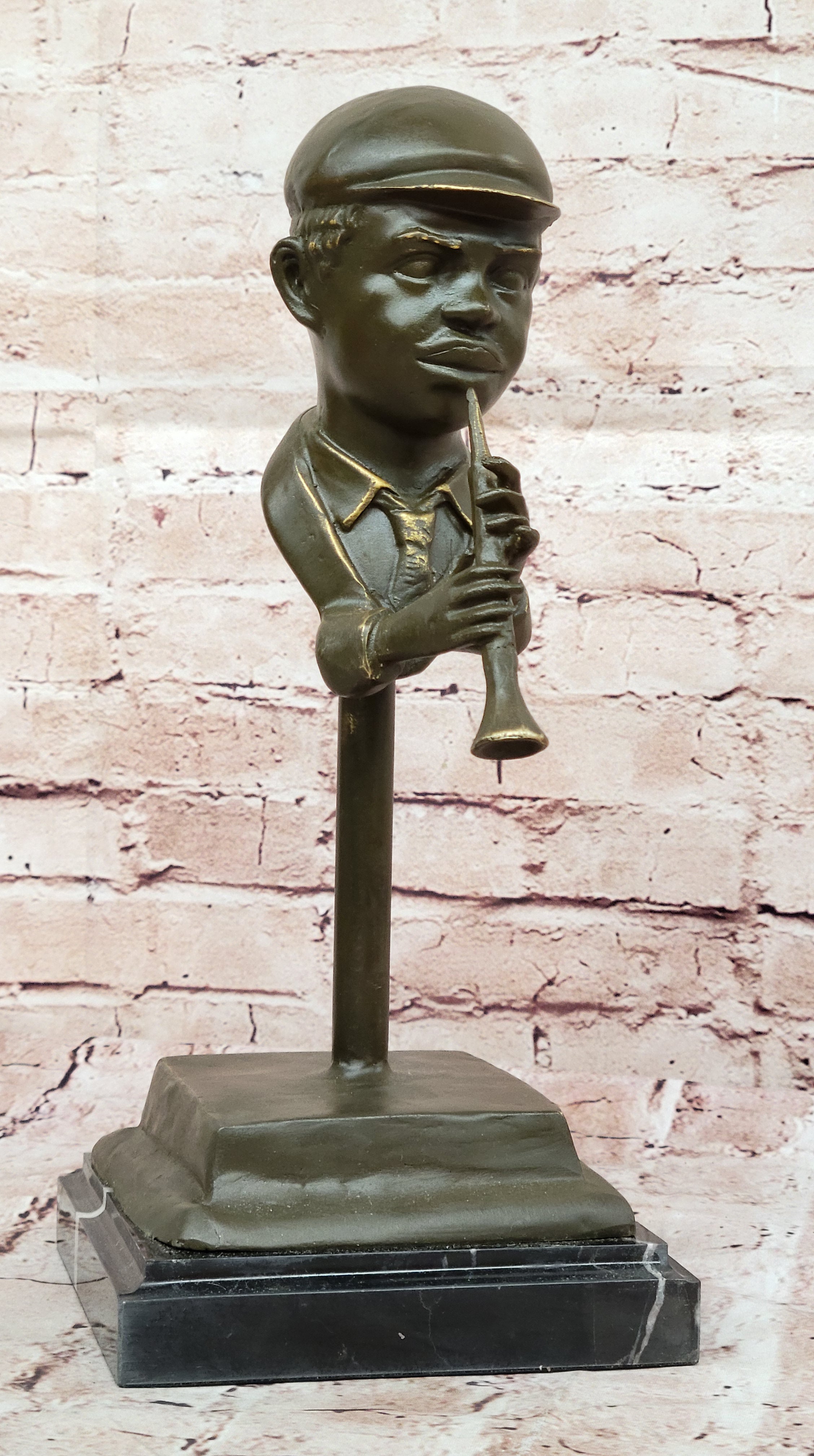 Clarinet Player Bronze Sculpture – Jazz Musician on Marble Base