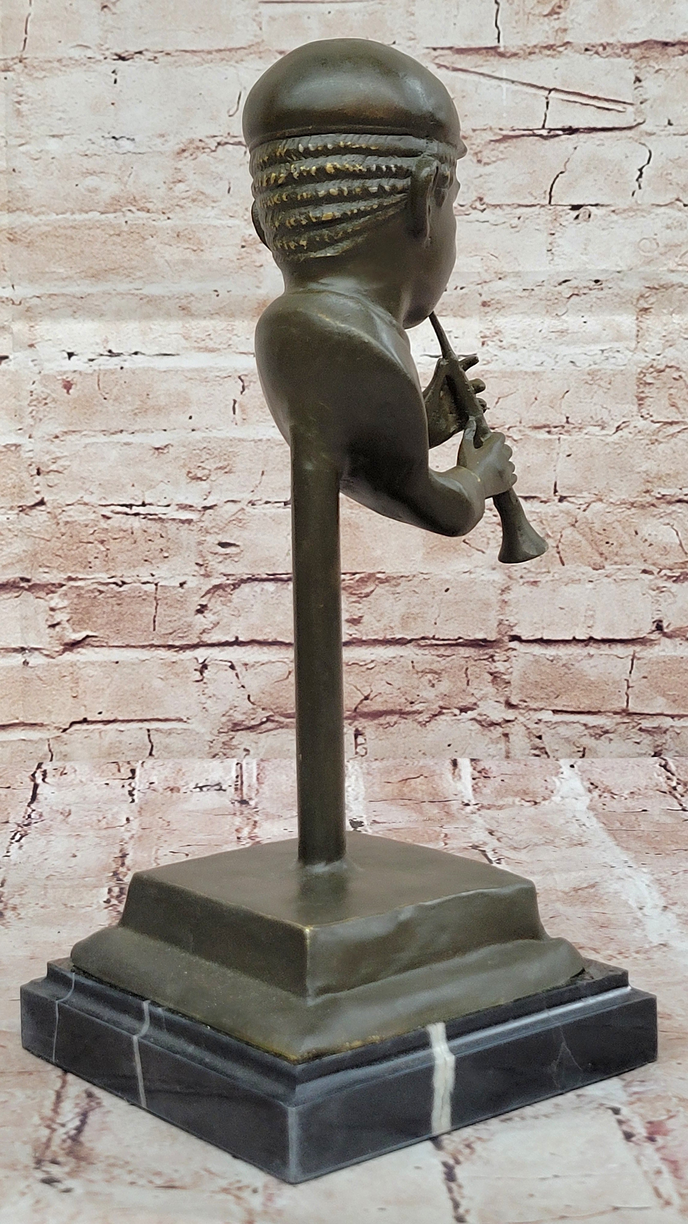 Clarinet Player Bronze Sculpture – Jazz Musician on Marble Base