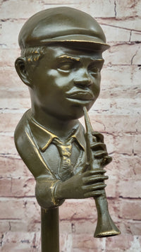 Clarinet Player Bronze Sculpture – Jazz Musician on Marble Base