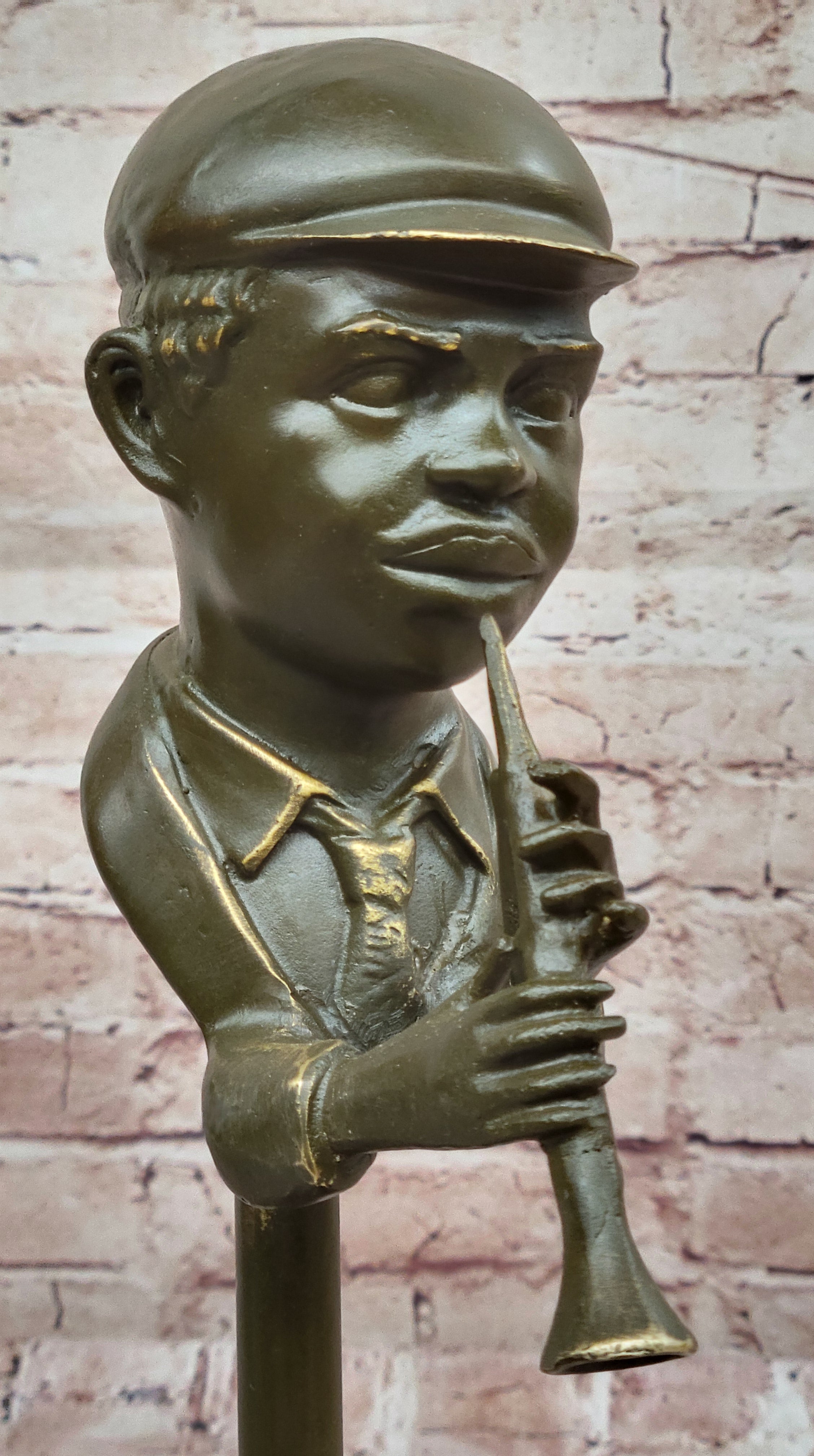 Clarinet Player Bronze Sculpture – Jazz Musician on Marble Base
