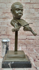 Bronze Boy Playing Violin – Musical Bust on Marble Base