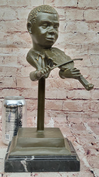 Bronze Boy Playing Violin – Musical Bust on Marble Base
