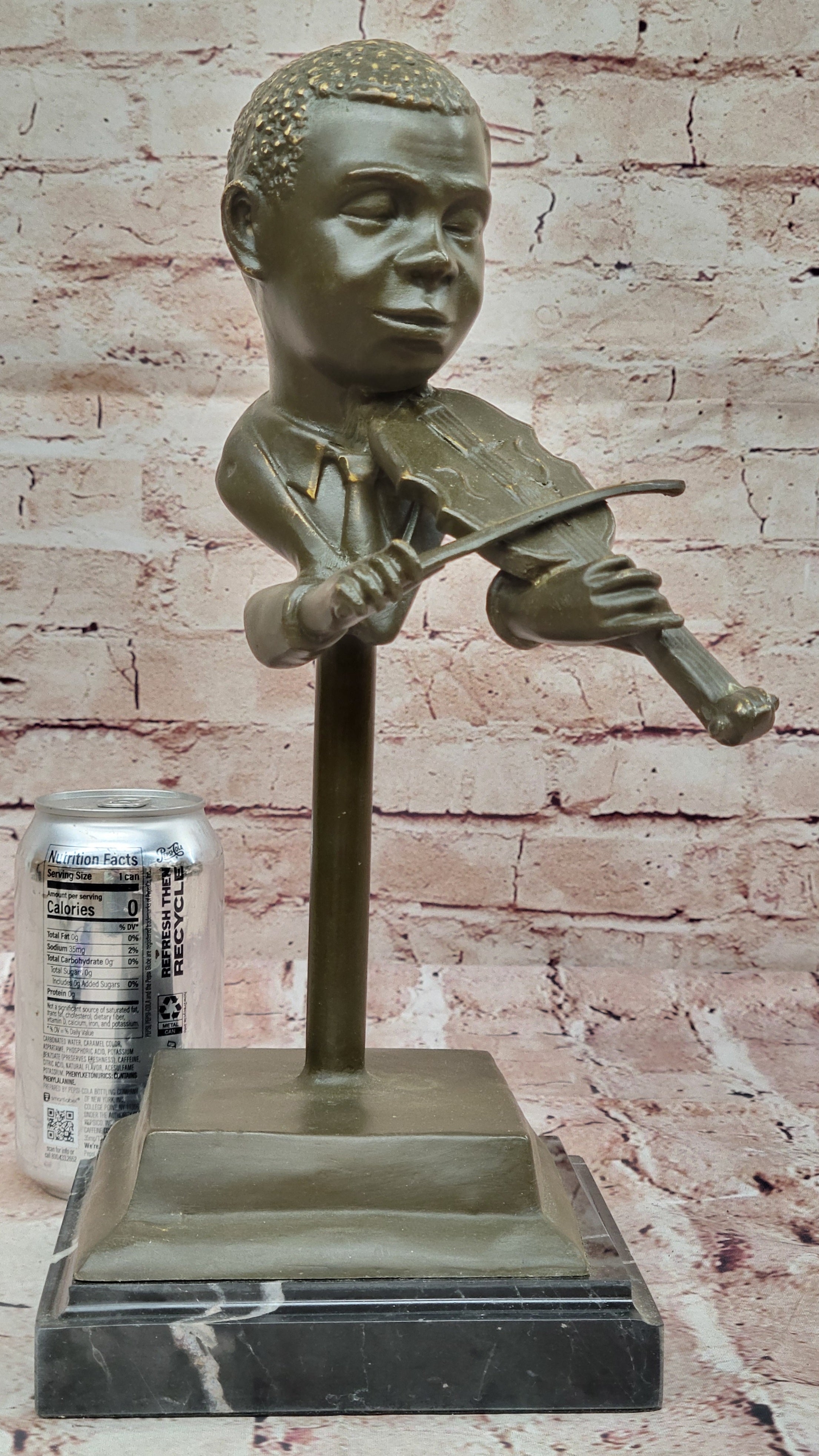 Bronze Boy Playing Violin – Musical Bust on Marble Base