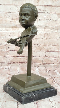 Bronze Boy Playing Violin – Musical Bust on Marble Base
