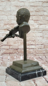 Bronze Boy Playing Violin – Musical Bust on Marble Base