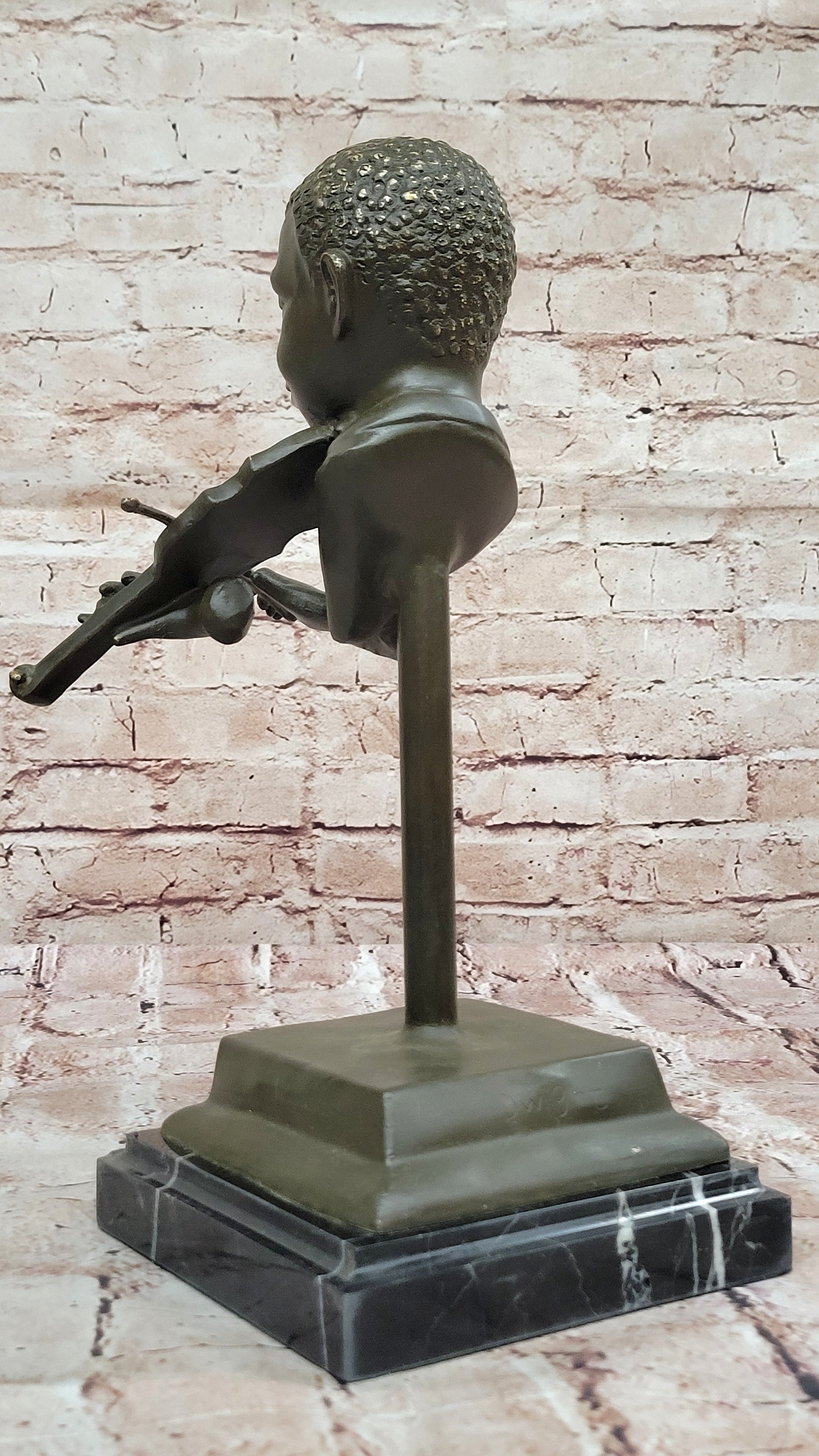 Bronze Boy Playing Violin – Musical Bust on Marble Base