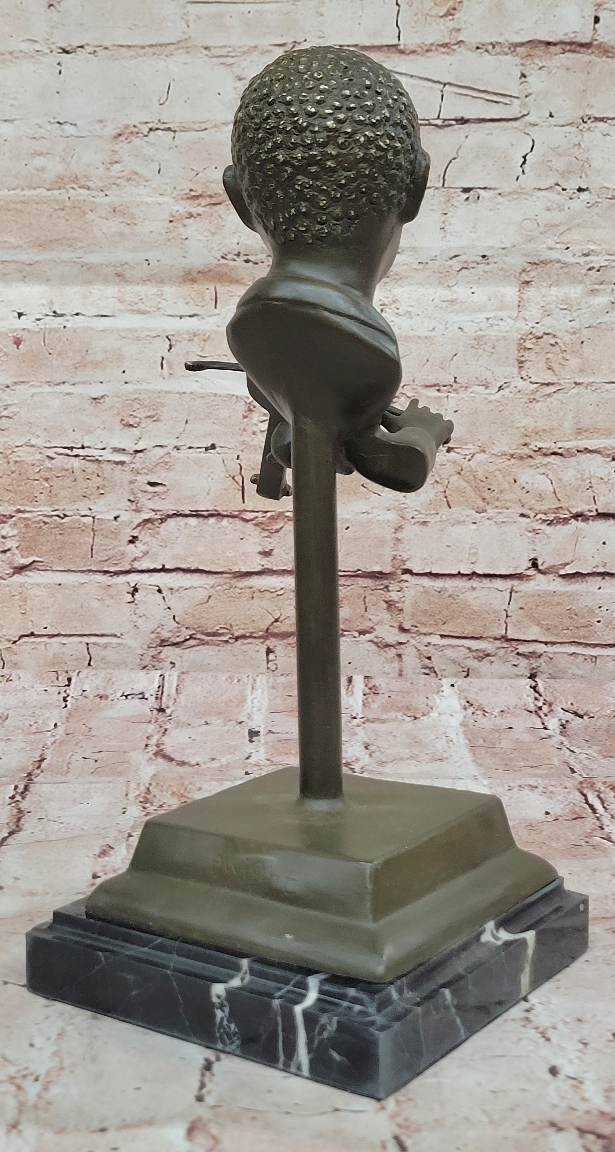 Bronze Boy Playing Violin – Musical Bust on Marble Base