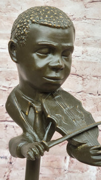 Bronze Boy Playing Violin – Musical Bust on Marble Base