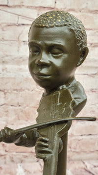 Bronze Boy Playing Violin – Musical Bust on Marble Base