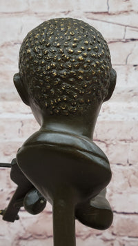 Bronze Boy Playing Violin – Musical Bust on Marble Base