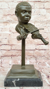 Bronze Boy Playing Violin – Musical Bust on Marble Base