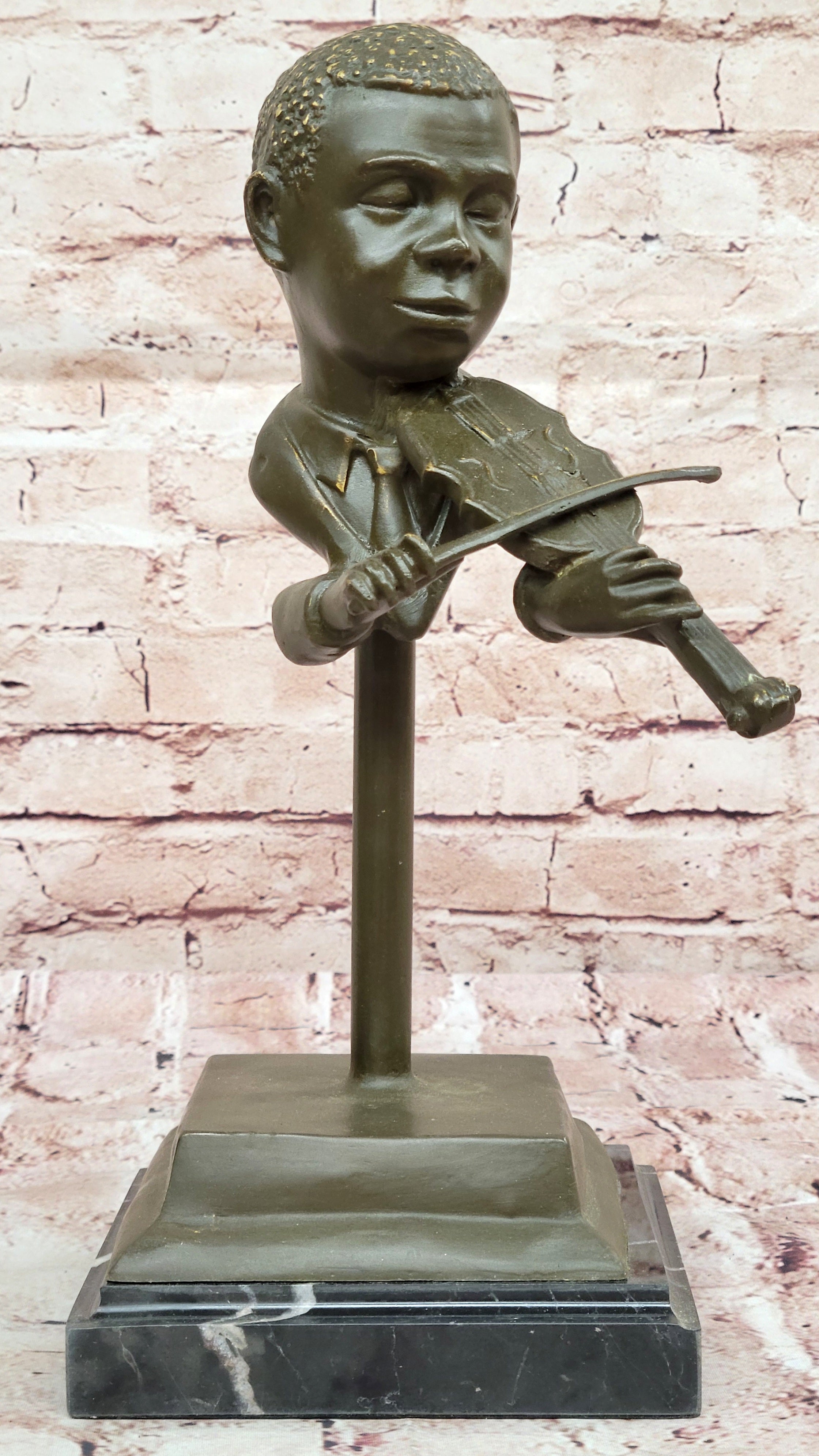 Bronze Boy Playing Violin – Musical Bust on Marble Base