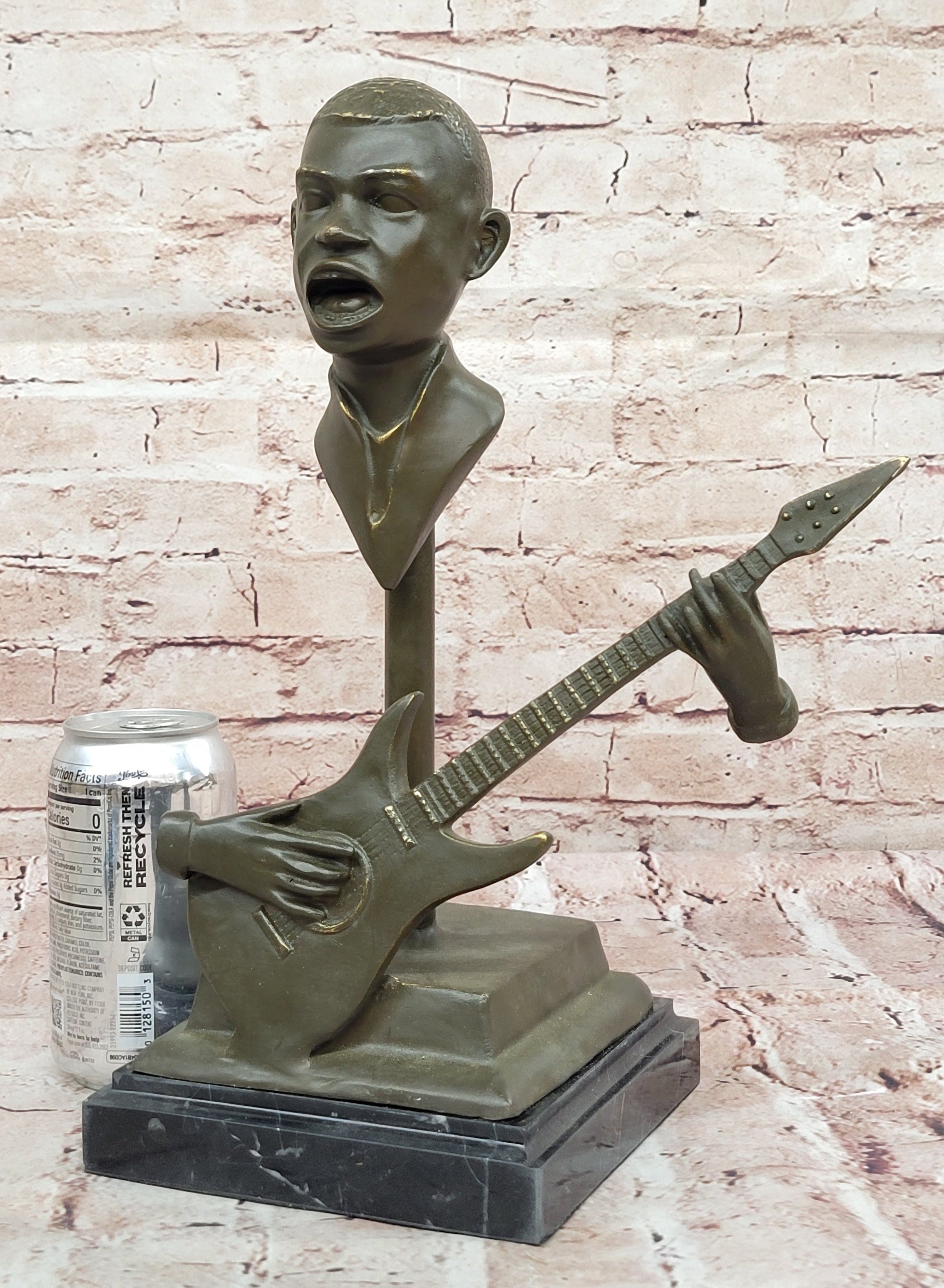 Electric Guitar Player Bronze Sculpture on Marble Base