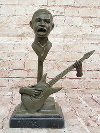 Electric Guitar Player Bronze Sculpture on Marble Base
