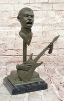 Electric Guitar Player Bronze Sculpture on Marble Base