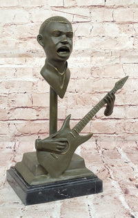 Electric Guitar Player Bronze Sculpture on Marble Base