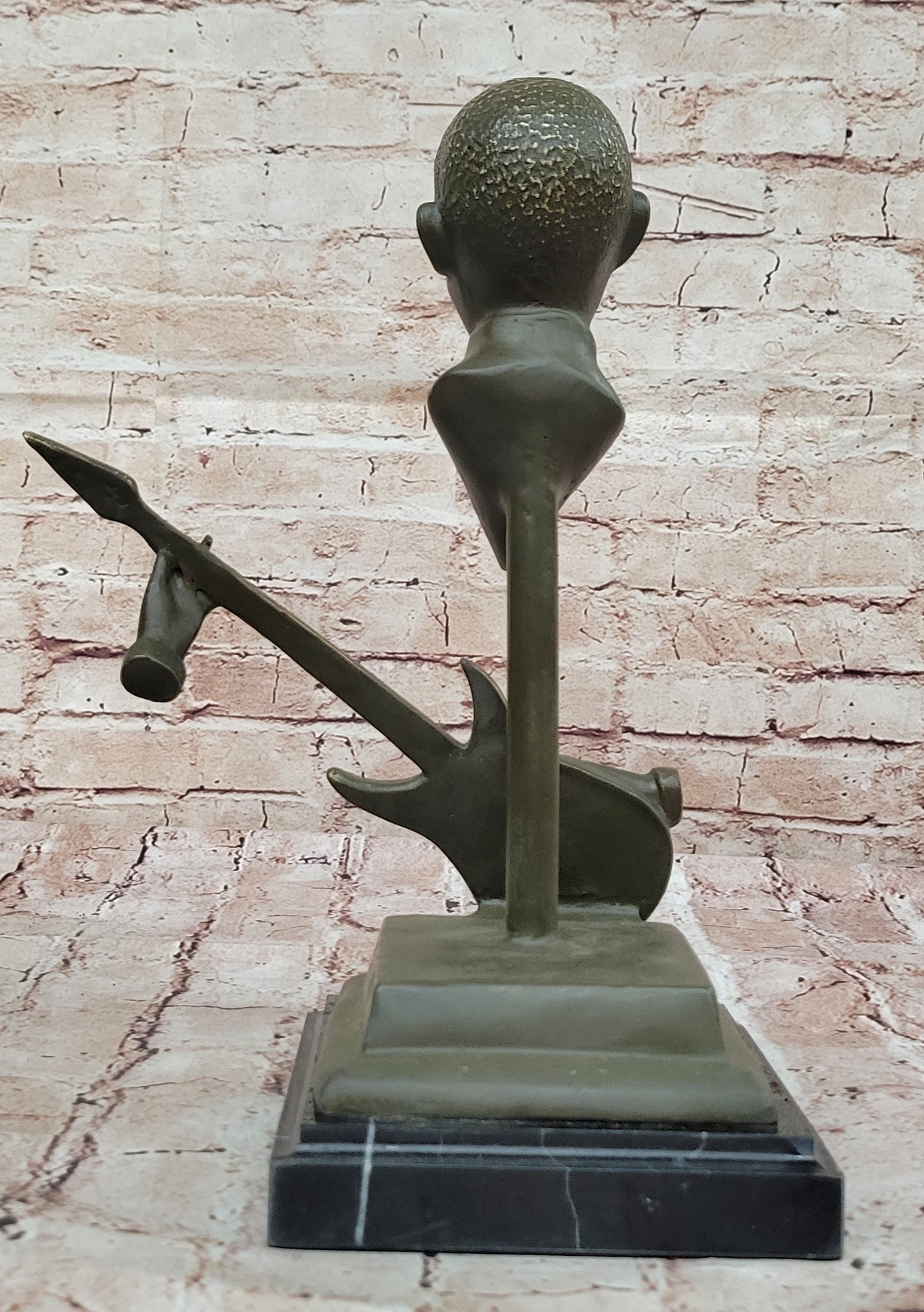 Electric Guitar Player Bronze Sculpture on Marble Base