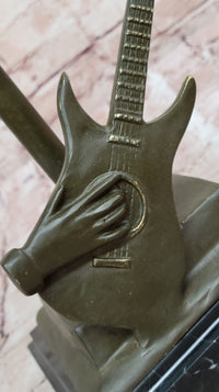 Electric Guitar Player Bronze Sculpture on Marble Base