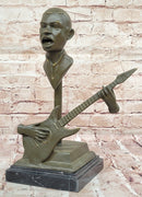 Electric Guitar Player Bronze Sculpture on Marble Base