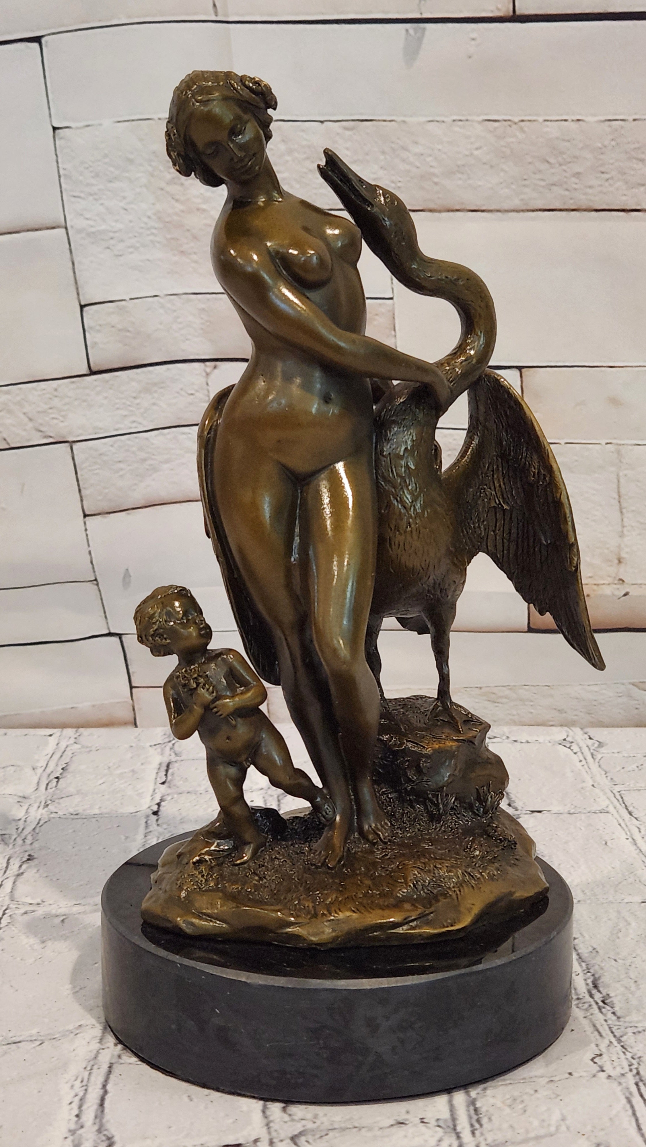 Hand Made Leda and the Swan by Milo Real Bronze Sculpture Figurine Statue