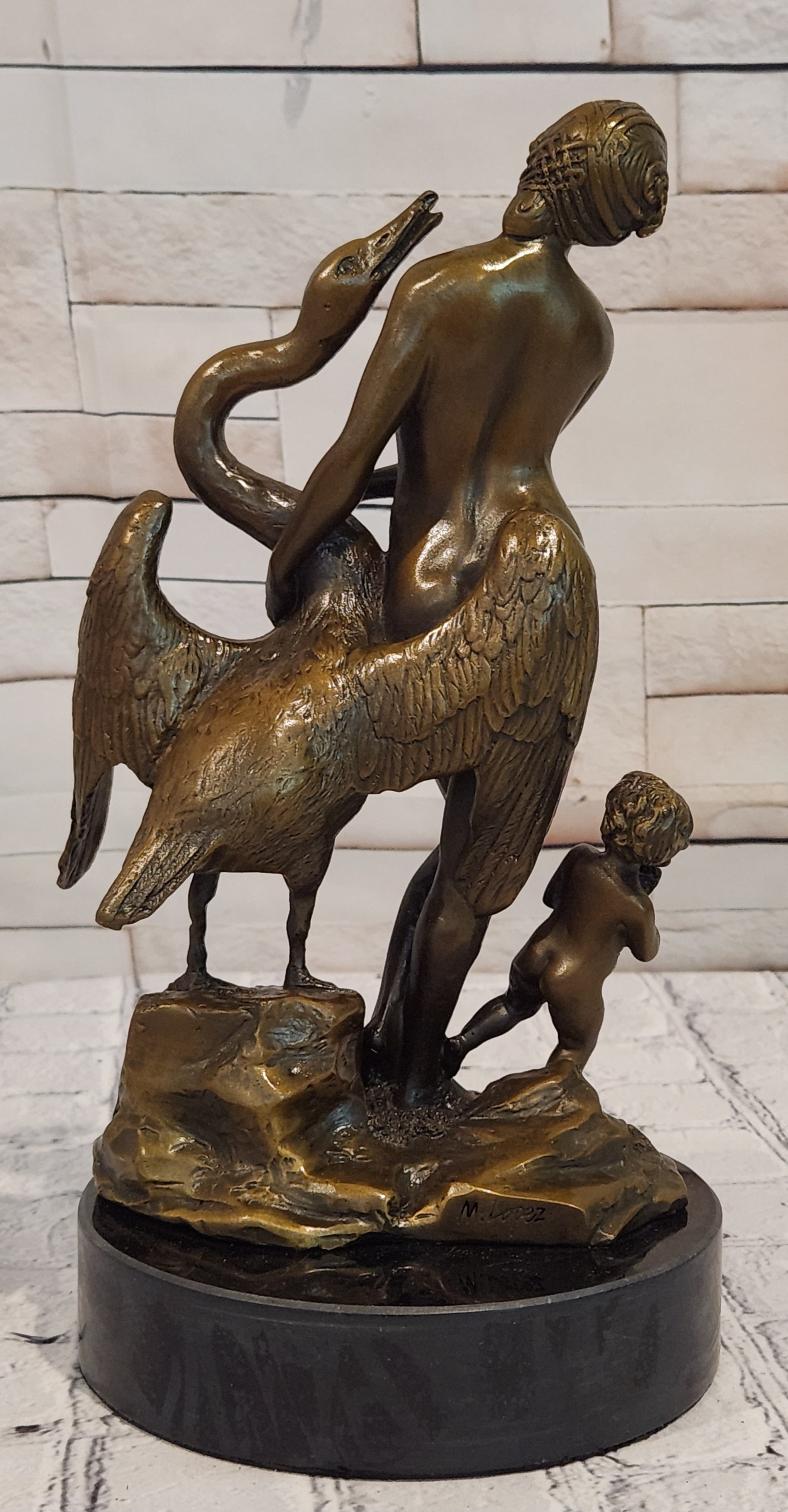 Hand Made Leda and the Swan by Milo Real Bronze Sculpture Figurine Statue