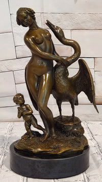 Hand Made Leda and the Swan by Milo Real Bronze Sculpture Figurine Statue