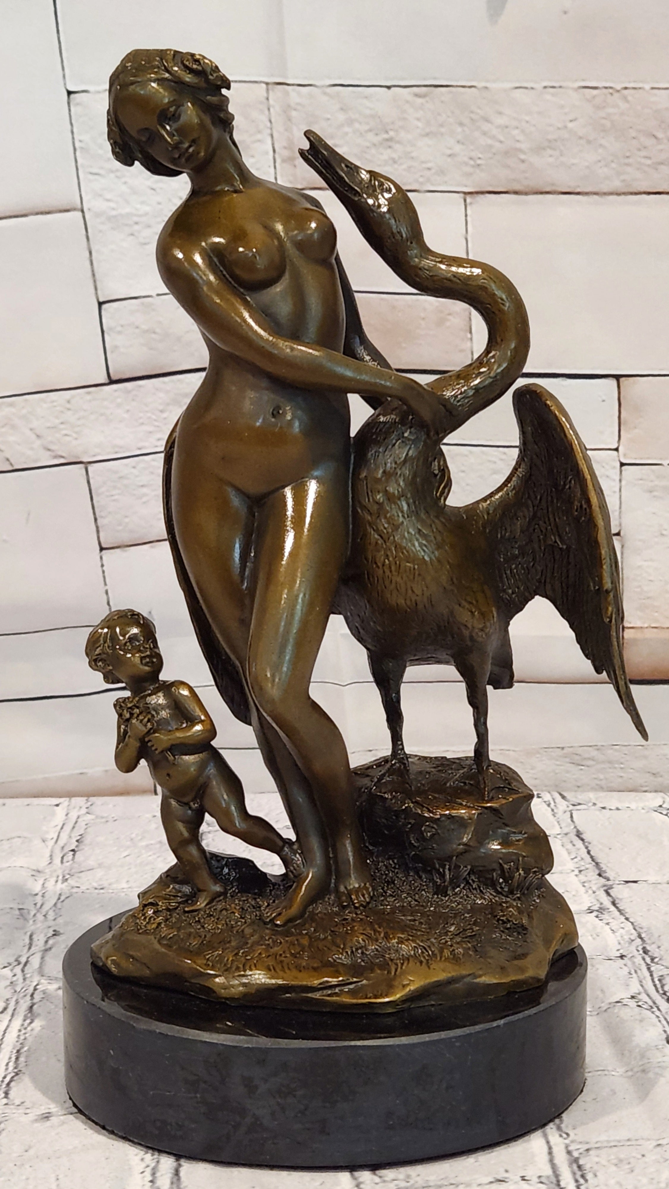Hand Made Leda and the Swan by Milo Real Bronze Sculpture Figurine Statue