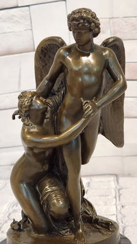 Hand Made Cupid and Abduction of Psyche by French Artist Patoue Bronze Sculpture