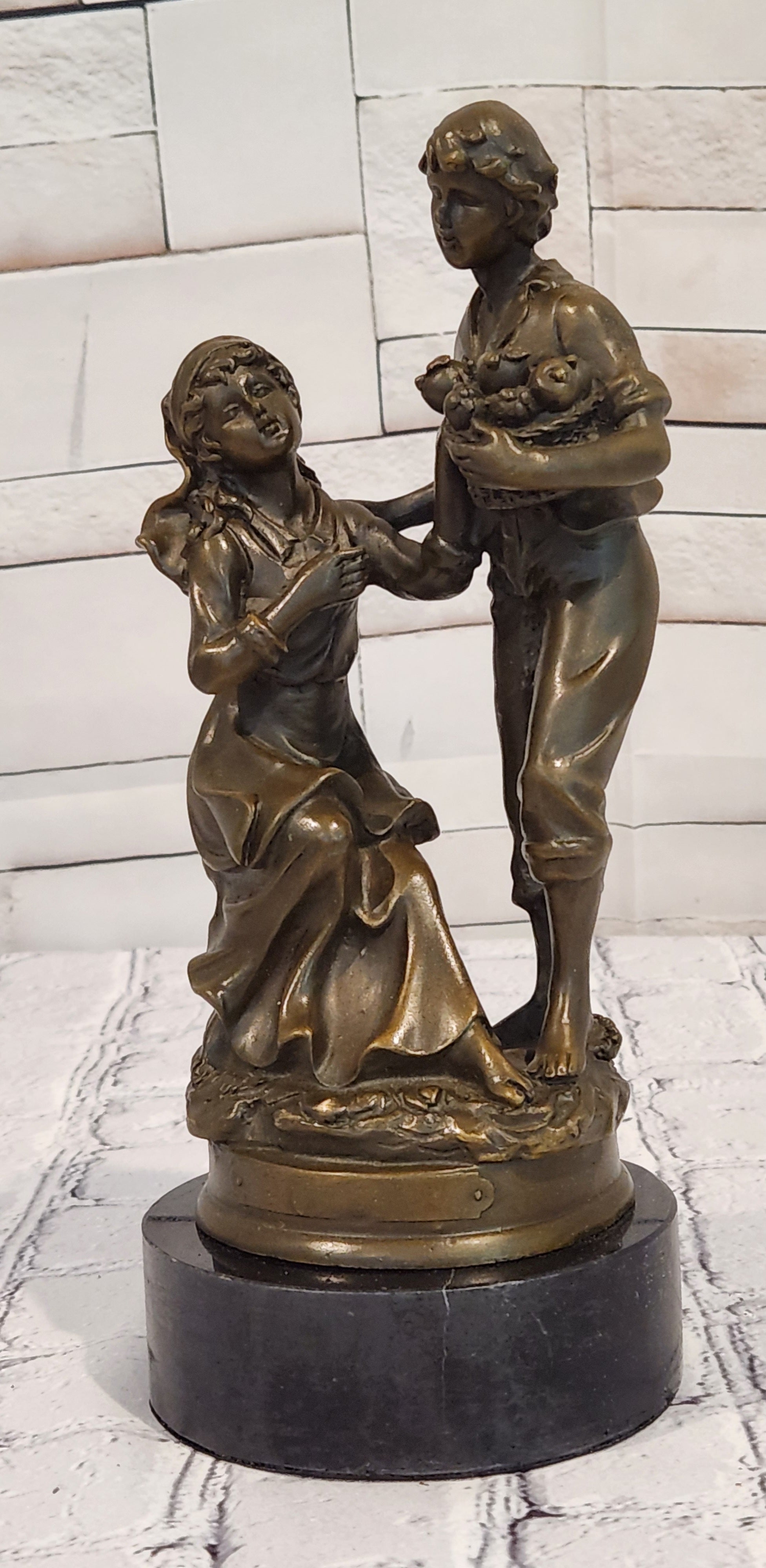 Bronze Figurine Statue Man Lady Love Decorative Figurines Ornament Signed Cesaro