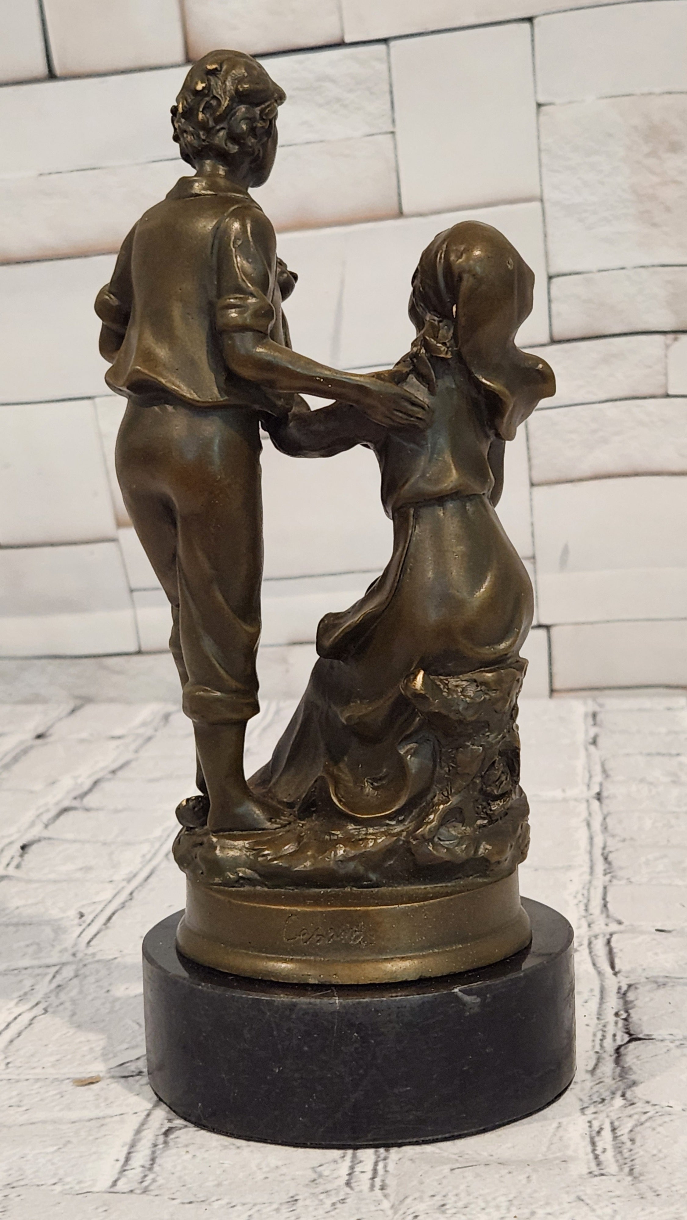 Bronze Figurine Statue Man Lady Love Decorative Figurines Ornament Signed Cesaro