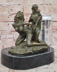 Memento Mori Erotic Bronze Sculpture – Skeleton and Woman