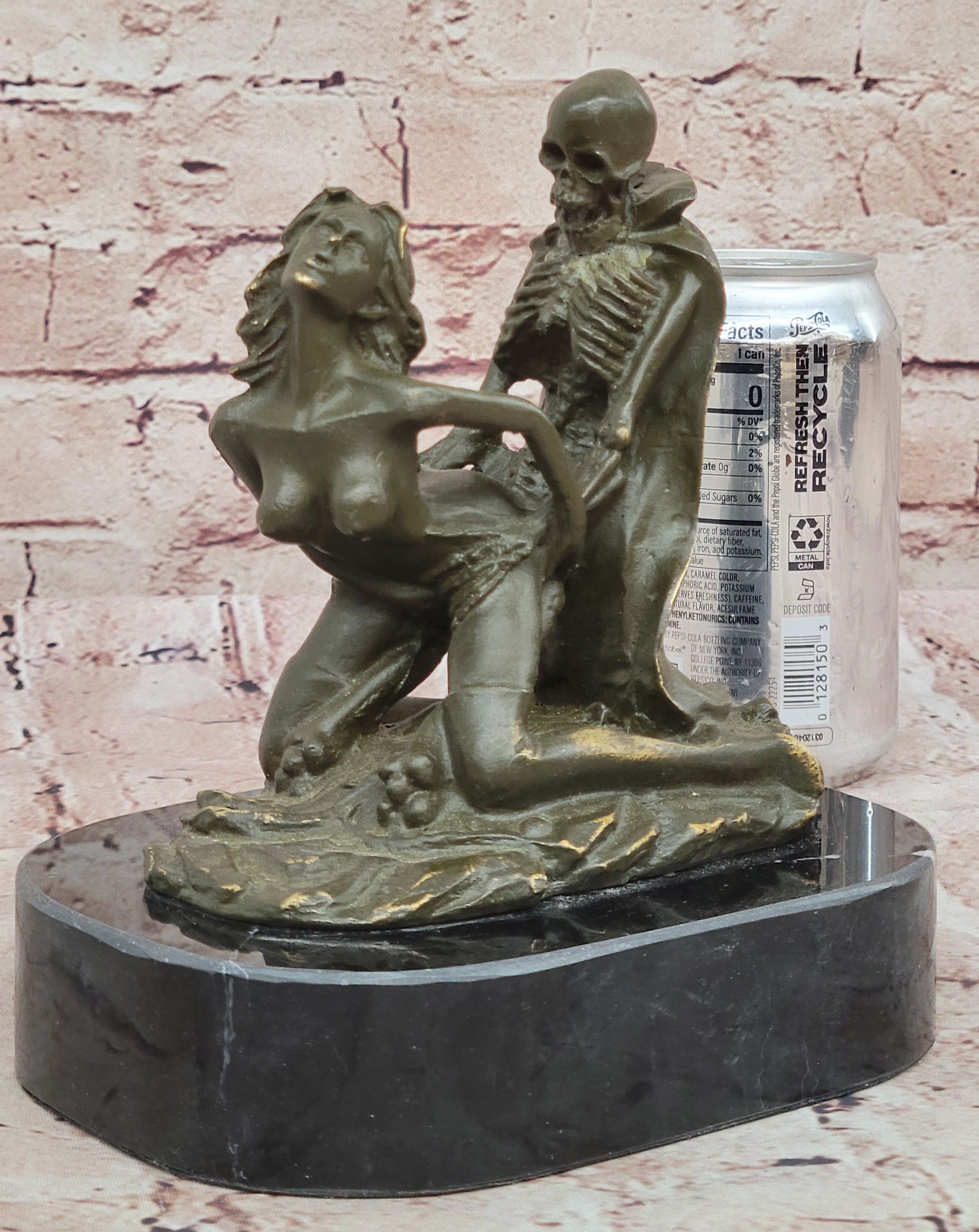 Memento Mori Erotic Bronze Sculpture – Skeleton and Woman